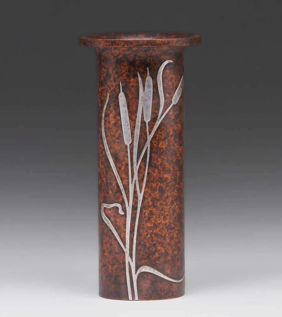 Heintz #3581E Sterling on Bronze Cattail Overlay Vase c1915 (1 of 4)