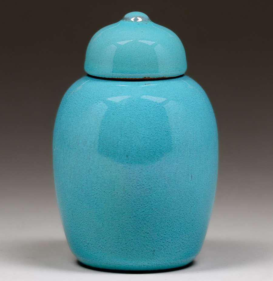 California Faience  Persian Blue Covered Vase c1920s (1 of 4)