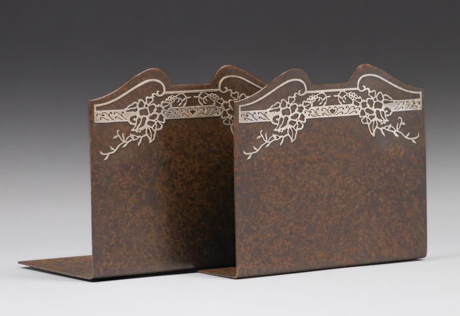Heintz Sterling on Bronze #7173 Overlay Bookends c1915 (1 of 4)