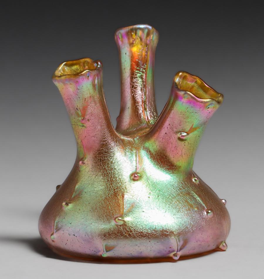 Loetz Unusual Glass Three-Neck Vase c1910 (1 of 4)