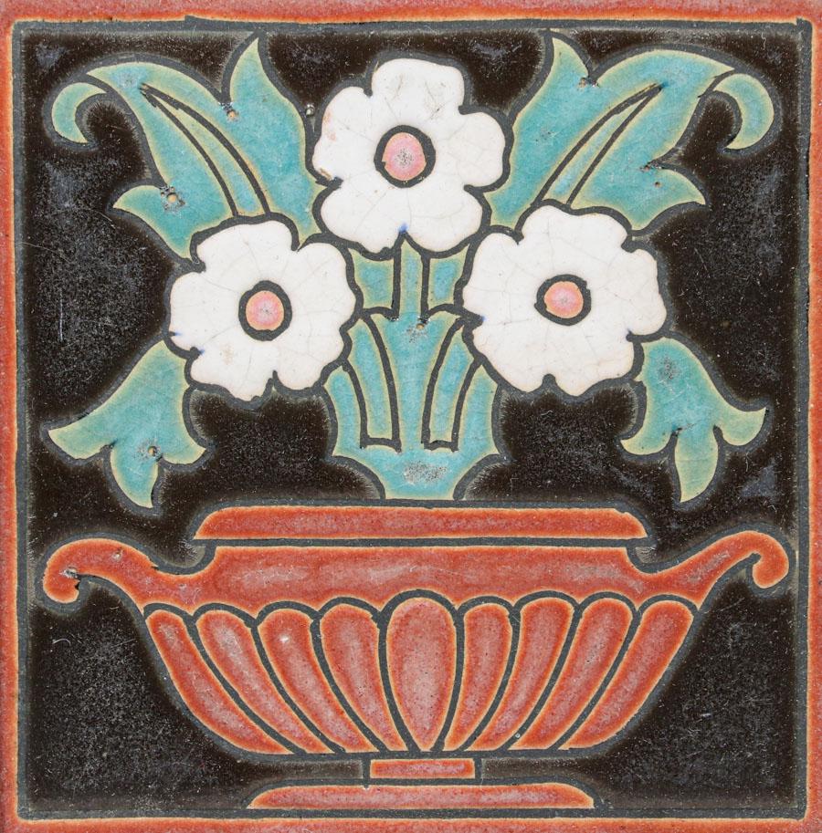 AETCO Faience Flower basket Tile c1920s (1 of 4)