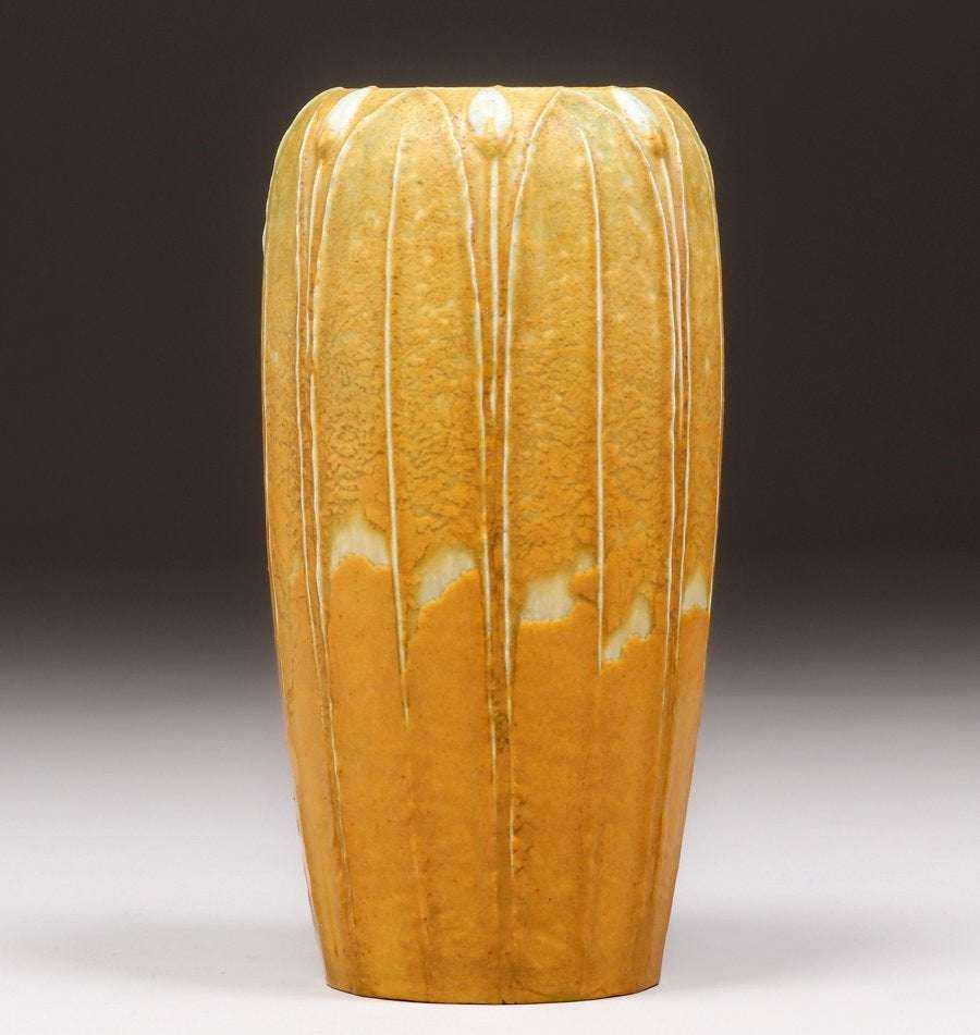 Grueby Pottery Matte Mustard Two-Color Vase c1905 (1 of 4)
