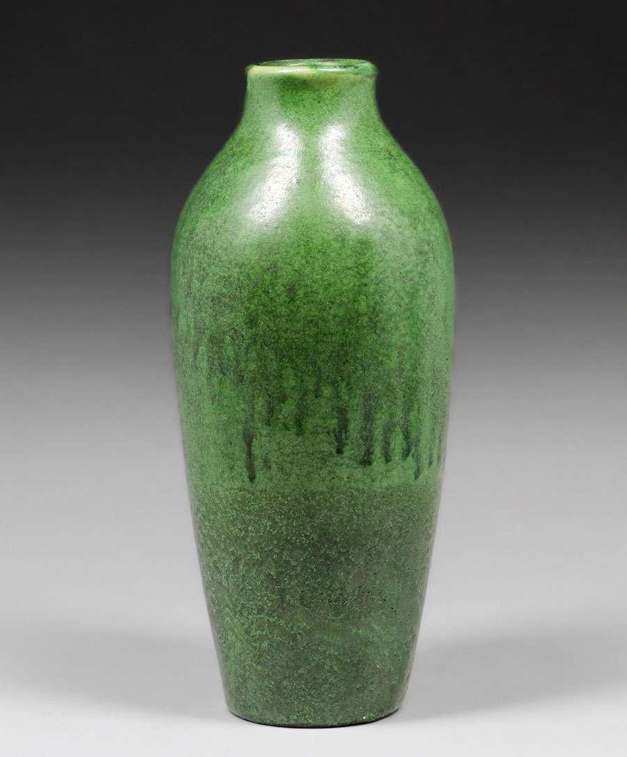 Strobl Pottery - Cincinnati Matte Green Drip Vase c1910 (1 of 4)