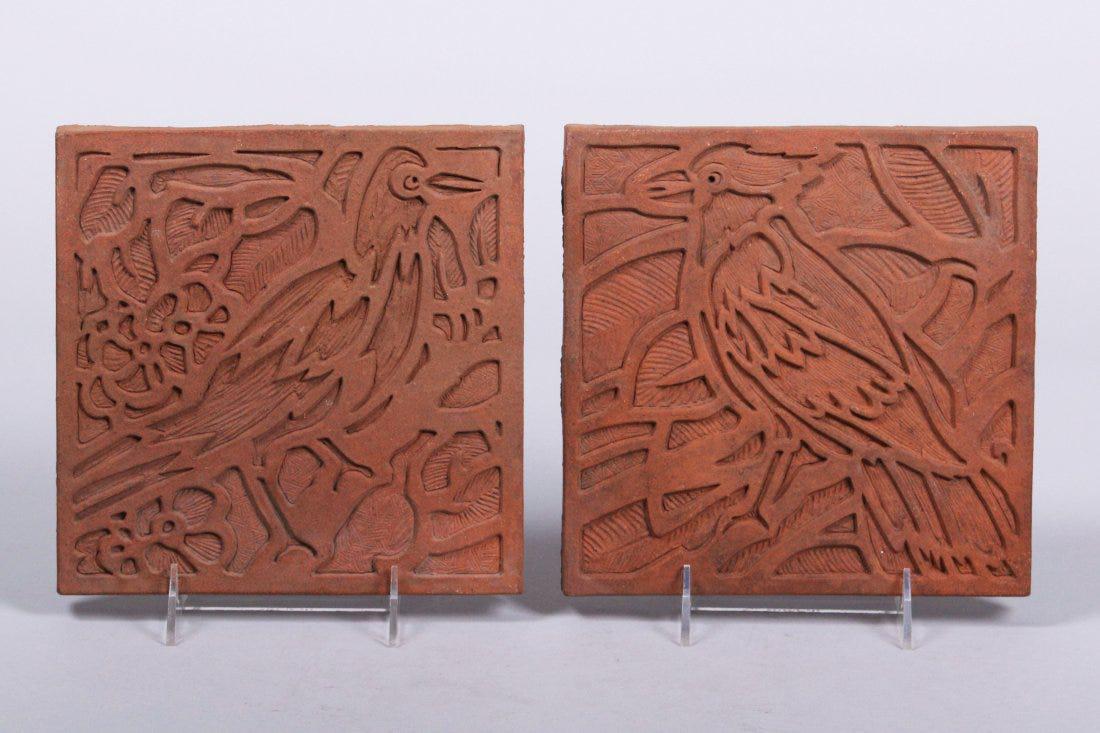 Two Batchelder - Los Angeles Unglazed Bird Tiles c1920s (1 of 4)
