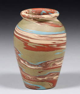 Niloak Pottery Mission Swirl Vase c1920s: Niloak Pottery Mission Swirl Vase c1920s. Signed. Perfect condition. 4.75"h x 3.25"d. Spend $5000 or more at this auction and all of your SHIPPING IS FREE within the lower 48 states.SHIPPINGWe box