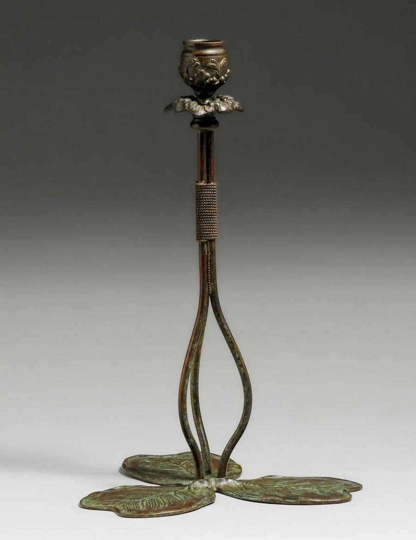 Arts & Crafts Bronze Lily Pad Candlestick c1910s (1 of 4)