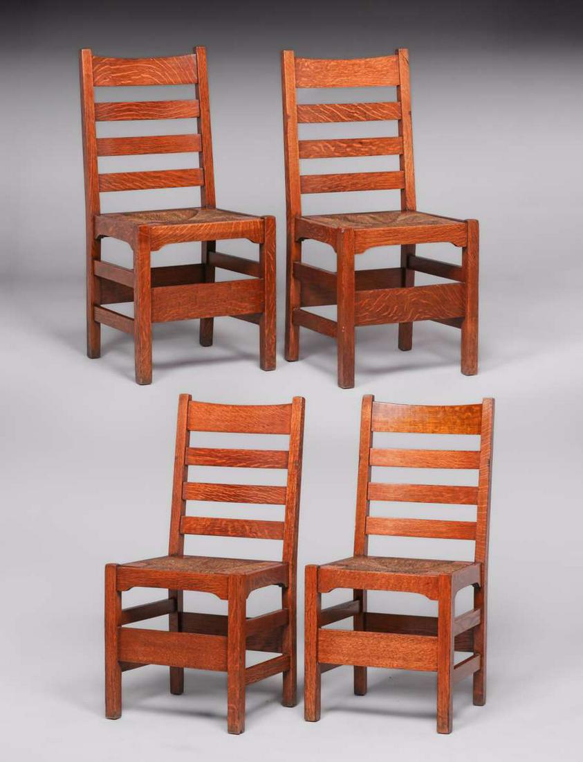 Set of 4 Early Gustav Stickley Tall Ladder Back Dining Chairs c1902-1904 (1 of 3)