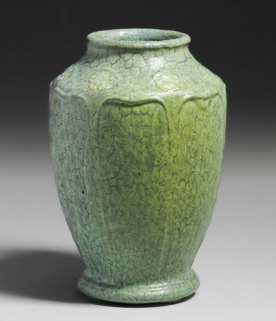 Unusual Grueby Pottery Ruth Erickson Mottled Matte Blue Green Vase c1905 (1 of 4)