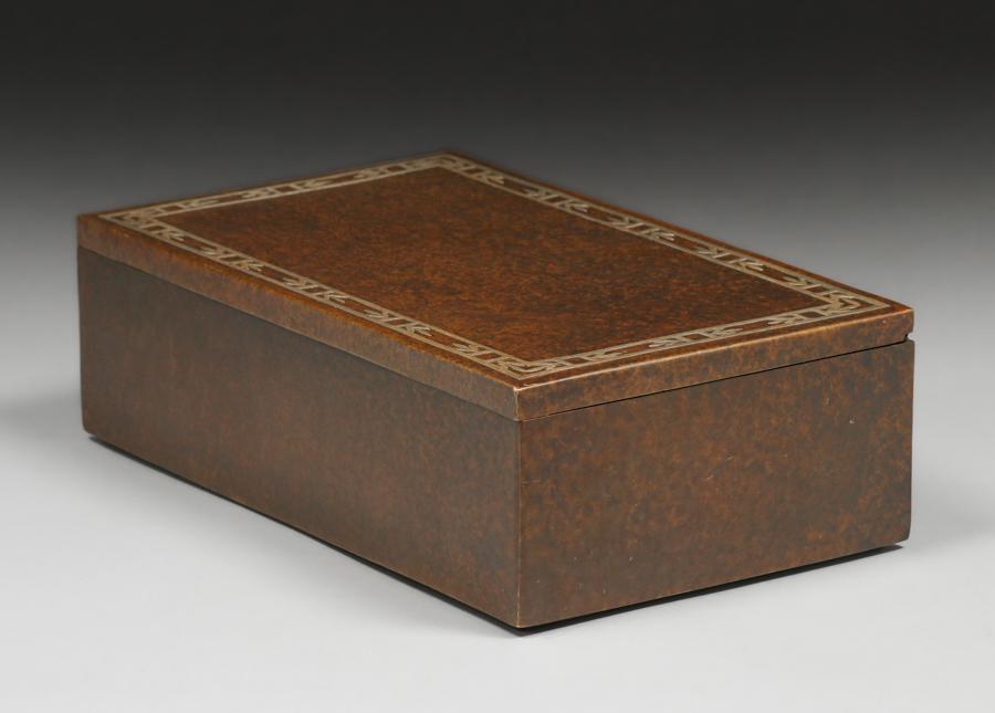 Silvercrest Sterling on Bronze Humidor Box c1920: Silvercrest Sterling on Bronze Humidor Box c1920. Signed. Excellent new patina. 10"w x 6" x 3"h. Spend $5000 or more at this auction and all of your SHIPPING IS FREE within the lower 48 states. SHIPPI