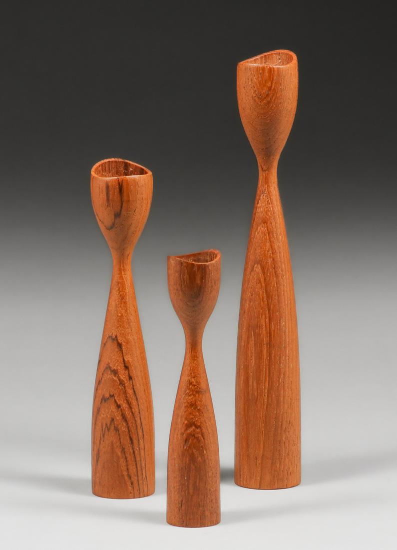 Set of 3 Danish Modern Teak Hourglass Candlesticks c1960s (1 of 11)