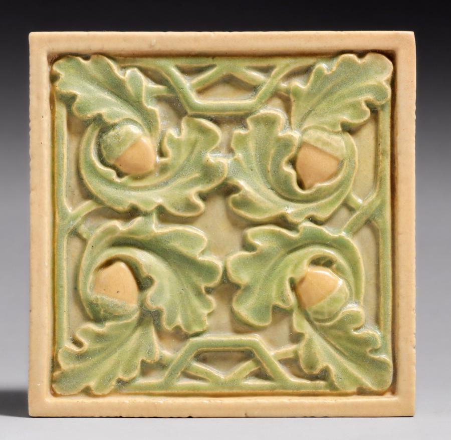 Rookwood Faience #1750Y Acorn Tile c1910 (1 of 5)
