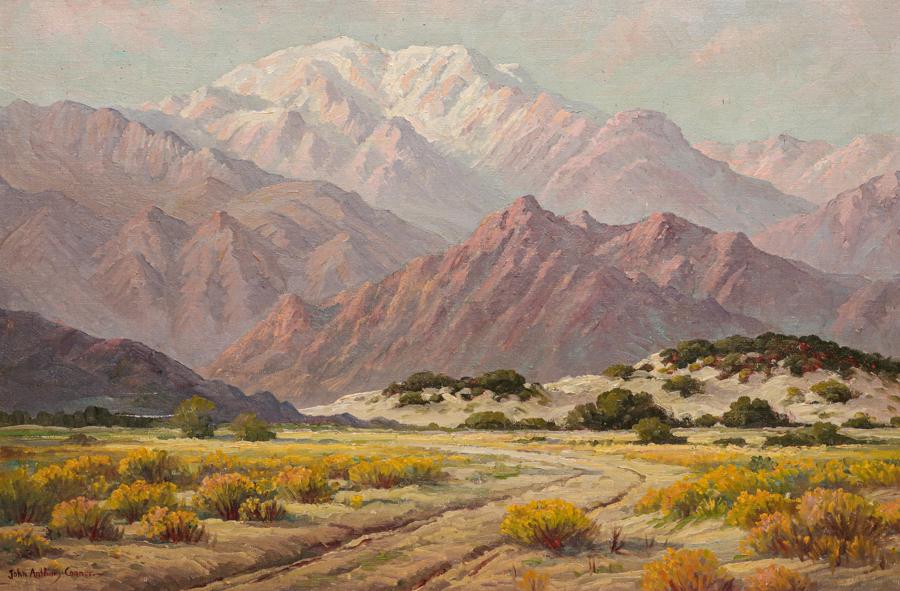 John Anthony Conner (1892-1971) "Mt San Jacinto" Painting c1940s: John Anthony Conner (1892-1971) "Mt San Jacinto" Painting c1940s. Signed. A couple of light scuffs, otherwise xcellent condition. 24"h x 30"w. Original frame 29.5"h x 35.5"w. Spend $5000 or more at th