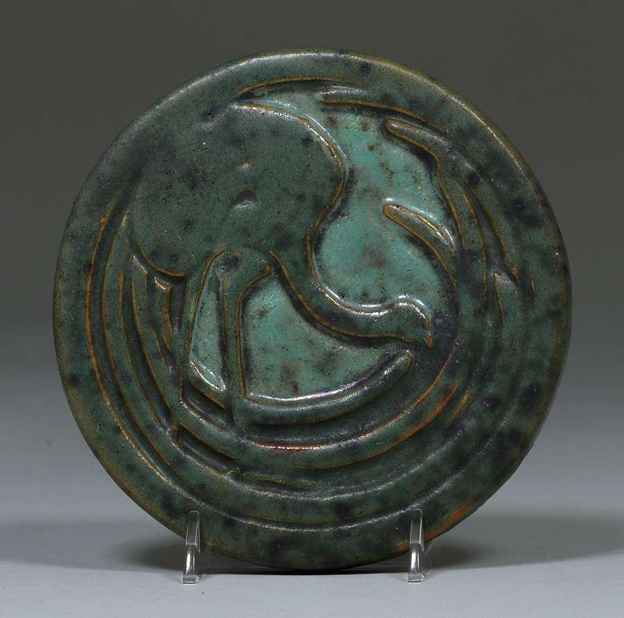 Fulper Pottery Ostrich Tile c1910 (1 of 4)