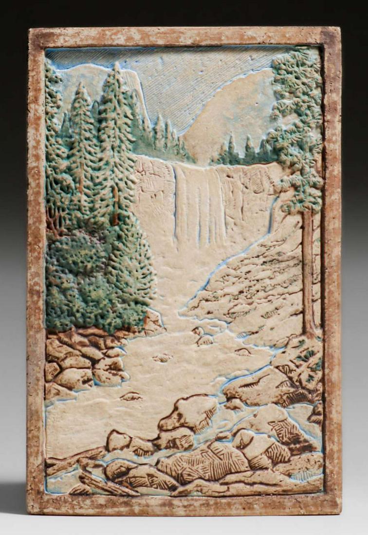 Claycraft - Los Angeles Yosemite Vernal Falls Scenic Tile c1920s (1 of 4)