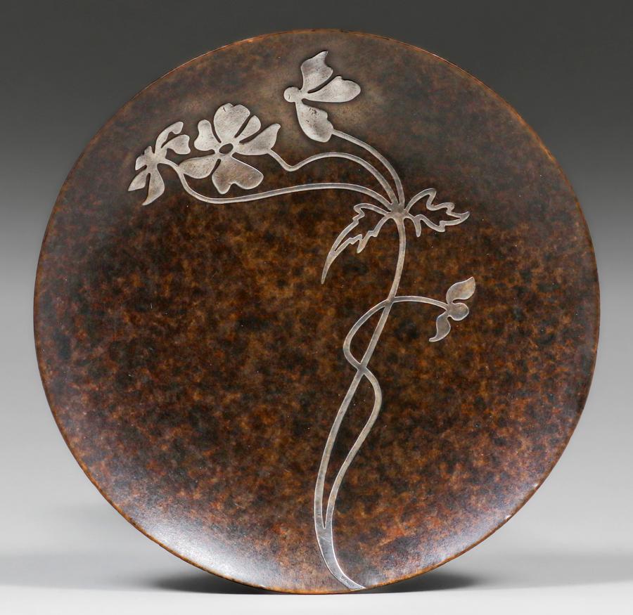 Heintz Sterling on Bronze #544 Floral Overlay Card Tray c1915 (1 of 4)