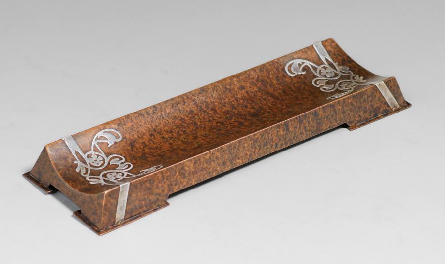 Heintz Sterling on Bronze #1066 Overlay Pen Tray c1915 (1 of 5)
