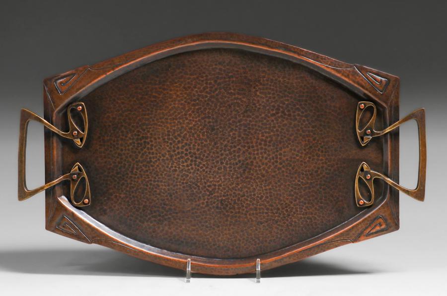 WMF German Hammered Copper & Brass Oval Serving Tray c1905 (1 of 5)