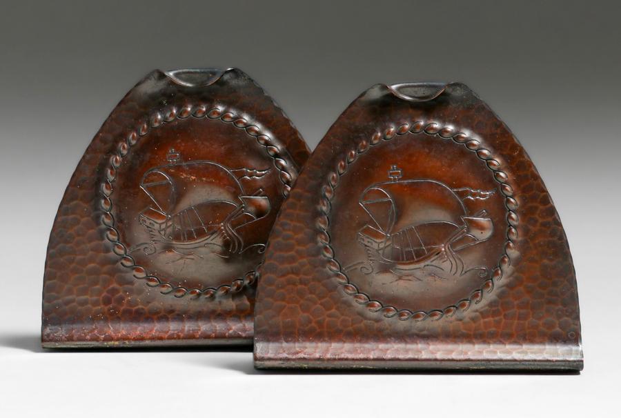 Roycroft Hammered Copper Galleon Ship Bookends c1920s (1 of 4)