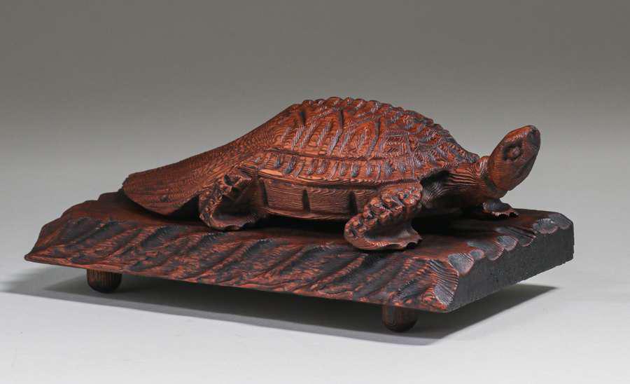 Antique Japanese Hand-Carved Redwood Turtle c1910s: Antique Japanese Hand-Carved Redwood Turtle c1910s. Signed. Excellent original condition. 12w x 6.75d x 5h. Spend $5000 or more at this auction and all of your SHIPPING IS FREE within the lower 48 sta