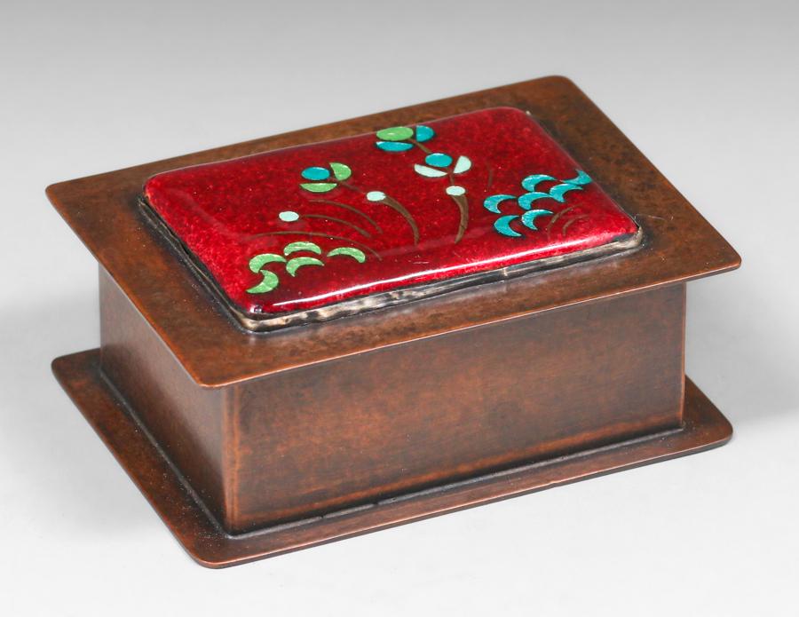 Boston Arts & Crafts Hammered Copper & Enamel Box c1910 (1 of 4)