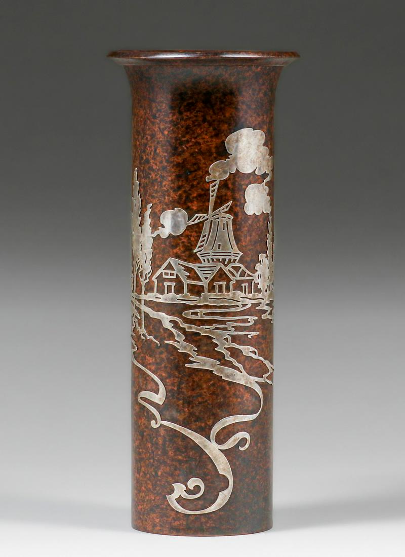 Heintz Sterling on Bronze Windmill Vase c1910 (1 of 6)