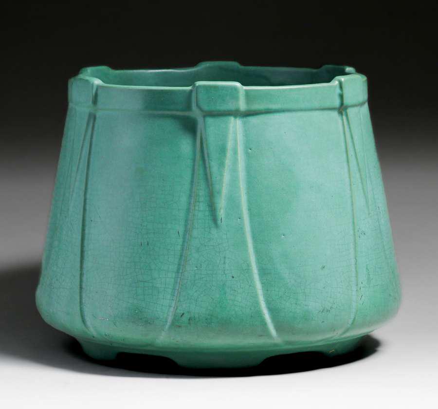 Large Roseville Pottery Matte Green Buttress Jardiniere c1910 (1 of 3)