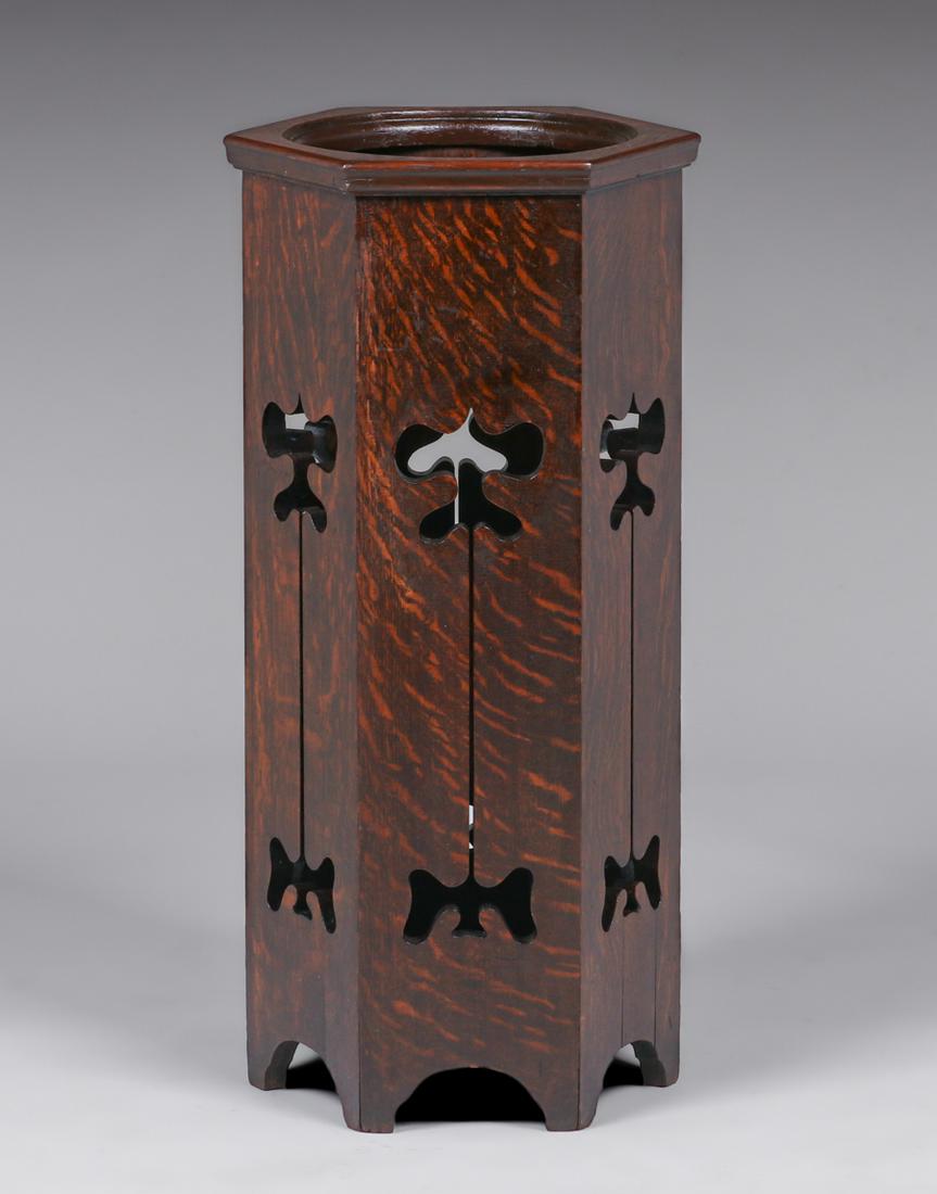 David Kendall - Phoenix Furniture Co Cutout Hexagonal Umbrella Stand c1898 (1 of 5)