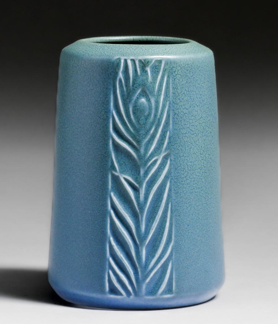 Rookwood Pottery #1902 Matte Blue Peacock Feather Vase 1921 (1 of 4)
