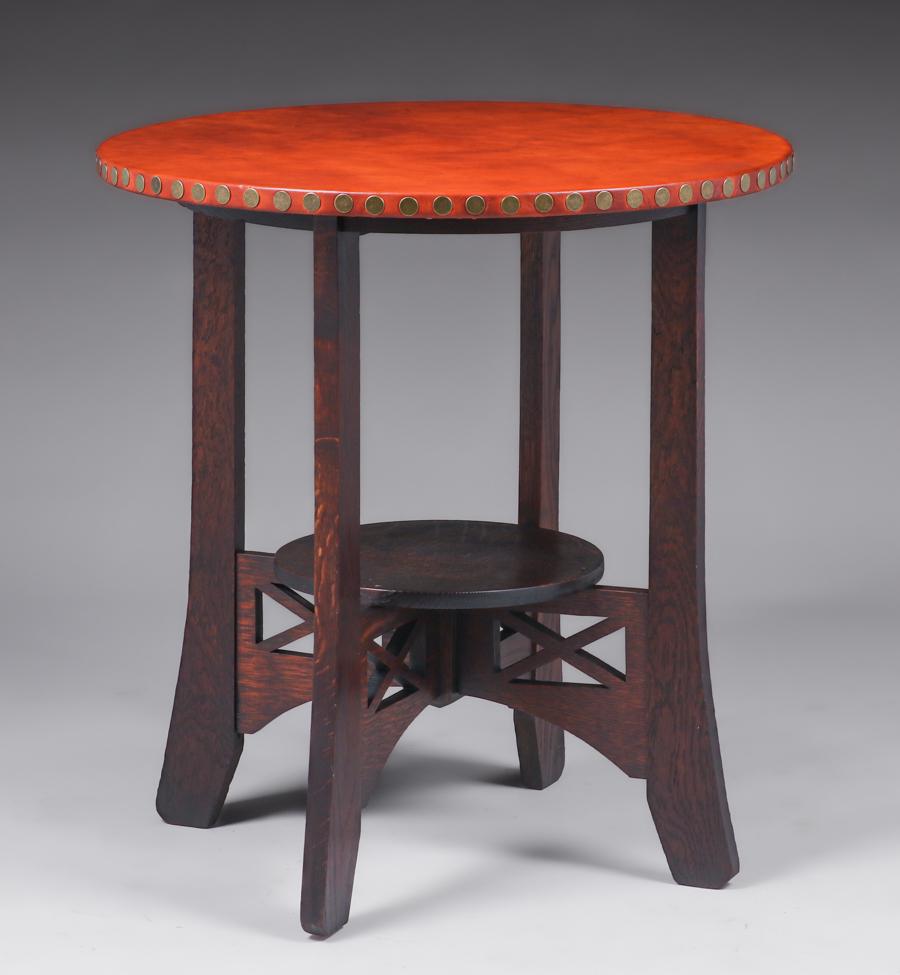 Grand Rapids Leather-Top Cutout Lamp Table c1905 (1 of 4)