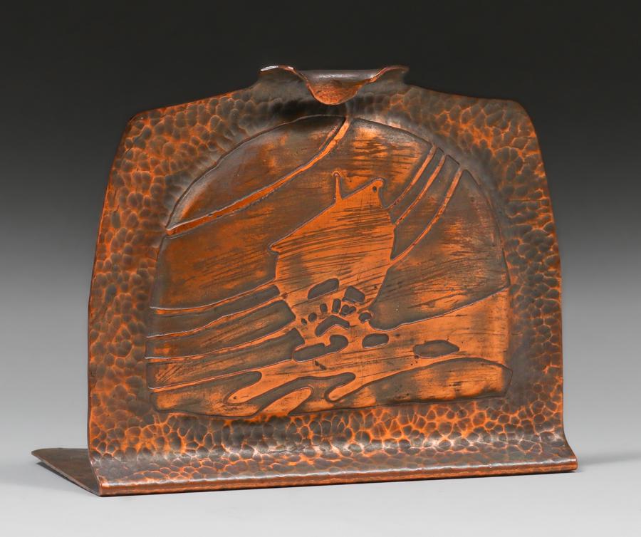 Arts & Crafts Hammered Copper Acid-Etched Galleon Ship Single Bookend c1910s (1 of 4)