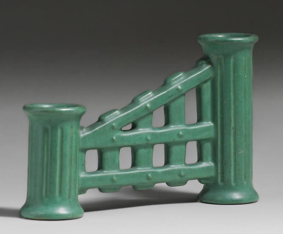 Roseville Pottery Matte Green Bridge Candlestick c1910s (1 of 5)