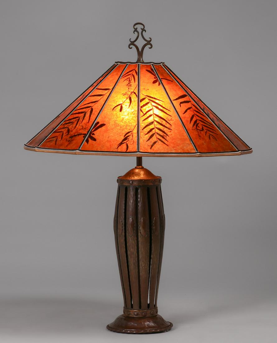 Spanish Revival Arts & Crafts Hammered Copper & Brass Lamp c1920s (1 of 9)