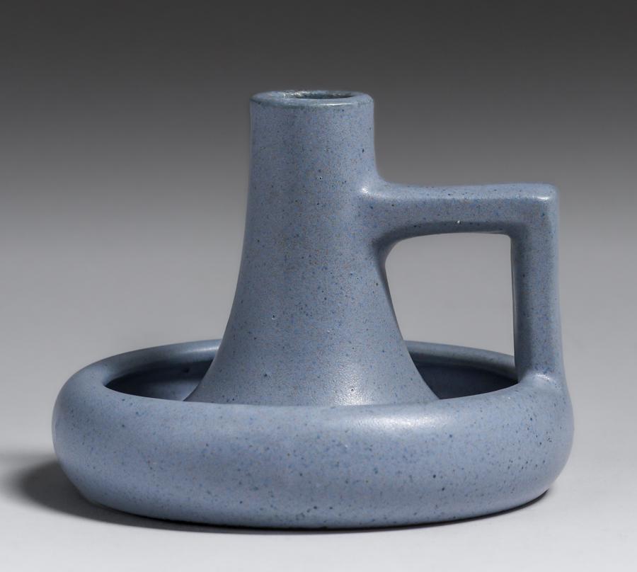 Fulper Pottery - Prang Matte Blue One-Handled Candlestick c1910 (1 of 5)