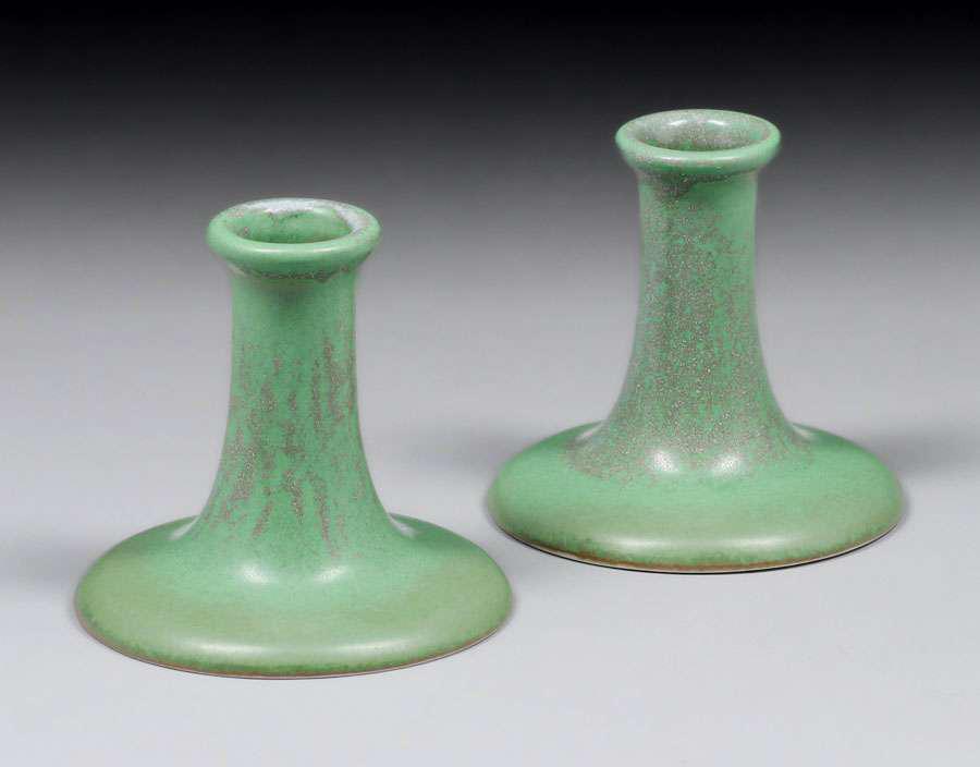 California Porcelain Matte Green Candlesticks c1927-1929 (1 of 8)