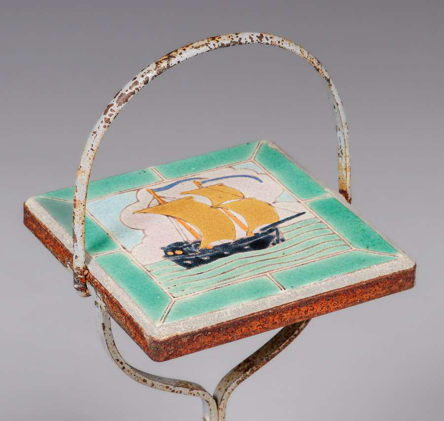 Arts & Crafts Spanish Revival Iron D&M Tile-Top Side Table c1920s (1 of 3)