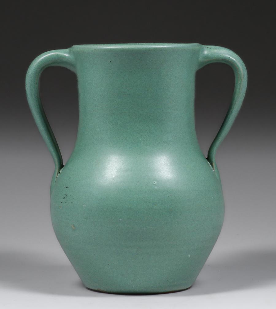 Zanesville Stoneware 517 Matte Green TwoHandled Vase c1910s Dec 03