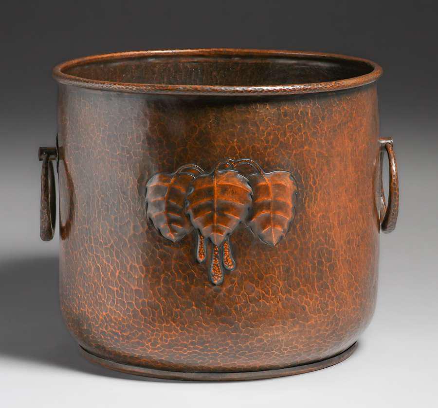 Arts & Crafts Repousse Leaves Hammered Copper Two-Handled Jardiniere c1900s (1 of 4)