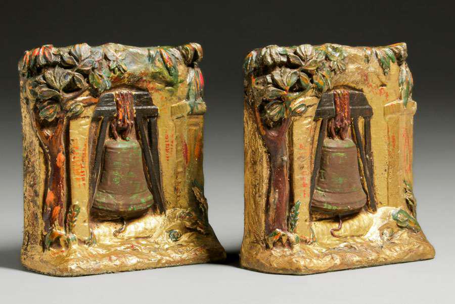 Arts & Crafts Period Hand Painted Ceramic Liberty Bell Bookends c1910s (1 of 3)