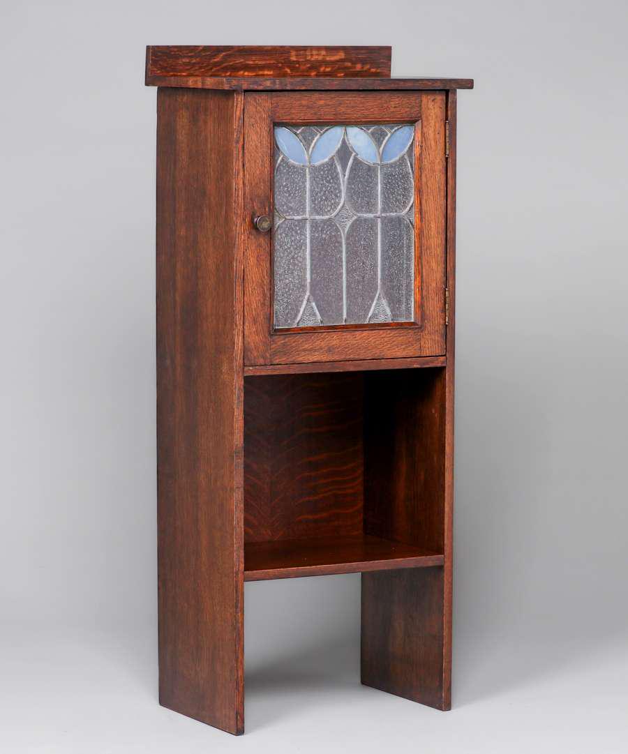 Arts & Crafts Narrow Leaded Glass One-Door Cabinet c1910 (1 of 5)