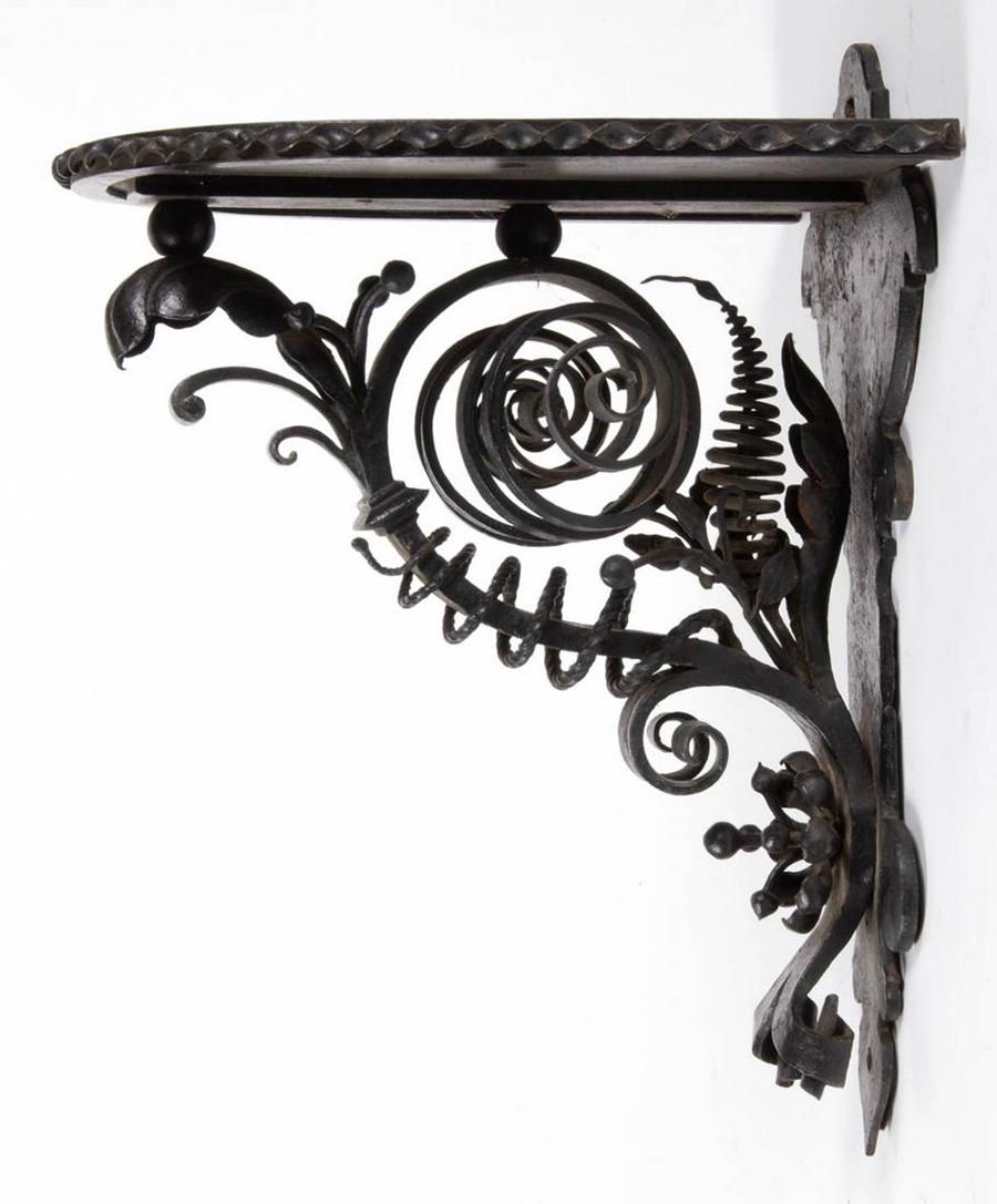 Arts & Crafts Hand-Forged Iron Bracket Shelf c1920s (1 of 5)