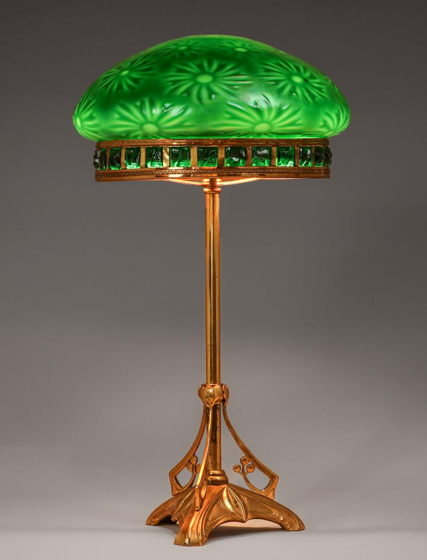 Austrian Chunk Glass Domed Brass Lamp c1910 (1 of 7)
