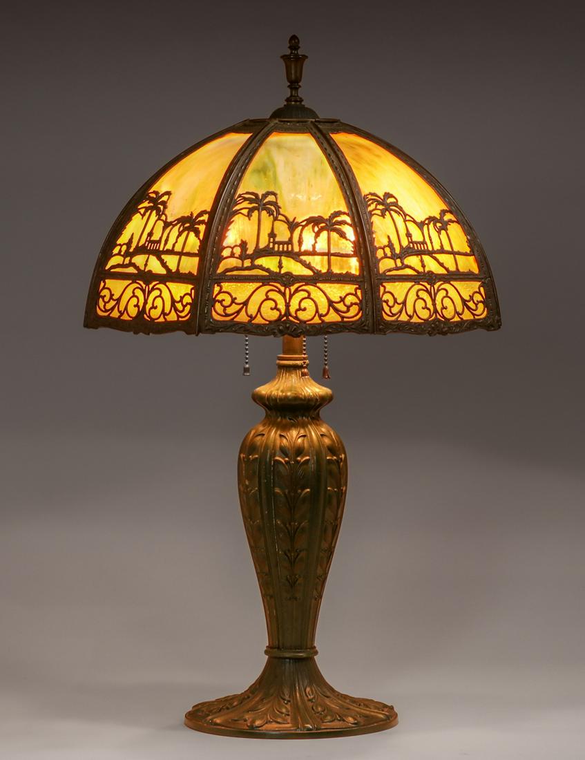 Bradley & Hubbard Palm Tree Overlay Lamp c1920s (1 of 4)