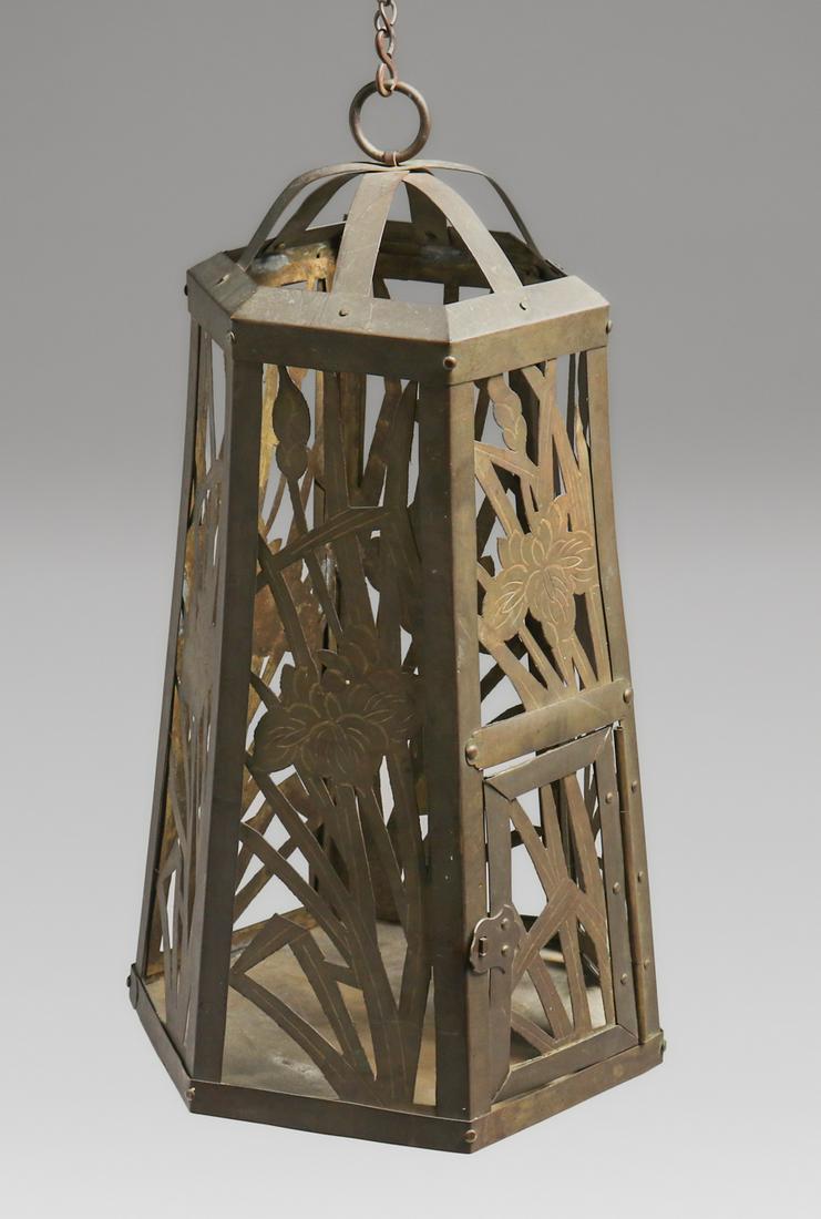 Arts & Crafts Cutout Brass Hanging Candle Light c1900s (1 of 6)