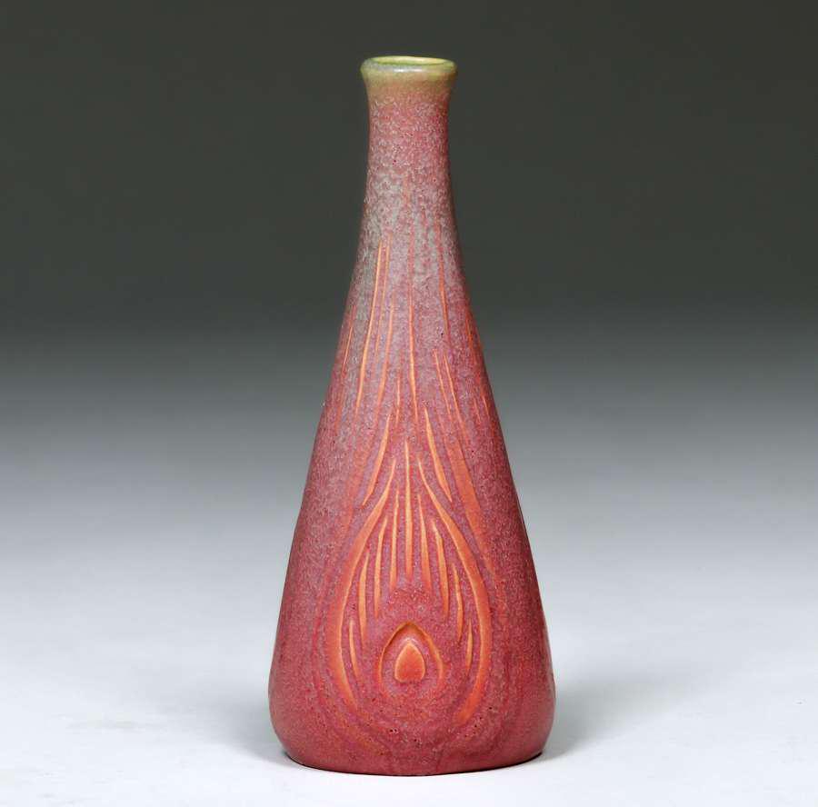 Rookwood #1905 Matte Red Peacock Feather Vase 1914 (1 of 3)