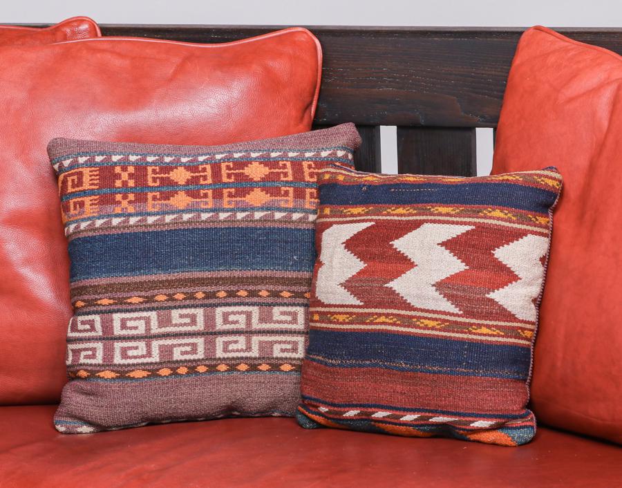 Two Hand-Woven Turkish Rug Pillows c1920s (1 of 5)