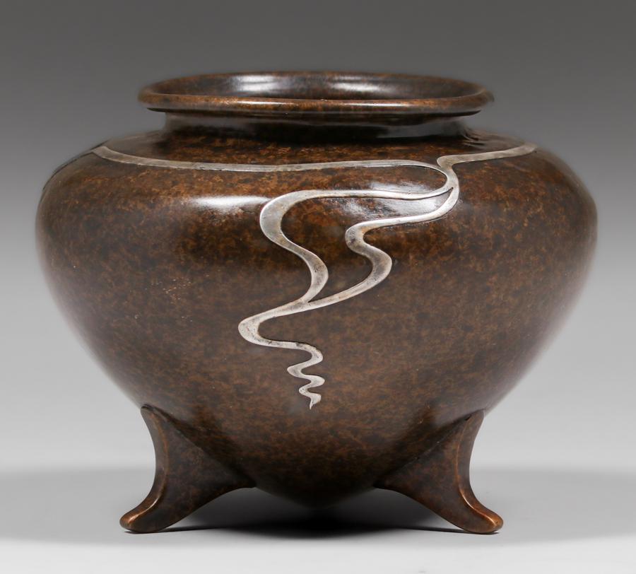 Heintz Sterling on Bronze Three-Leg Vase c1910 (1 of 4)