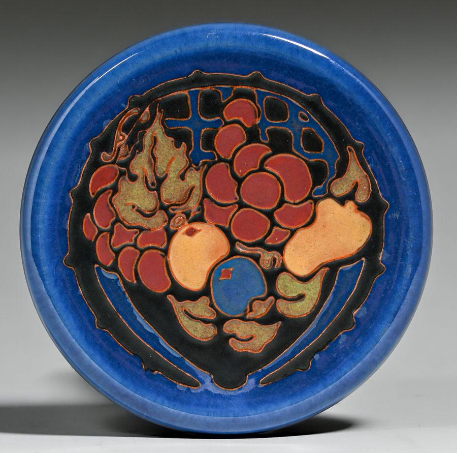 California Faience Multi-Colored Matte Fruit Basket Tile c1920 (1 of 3)