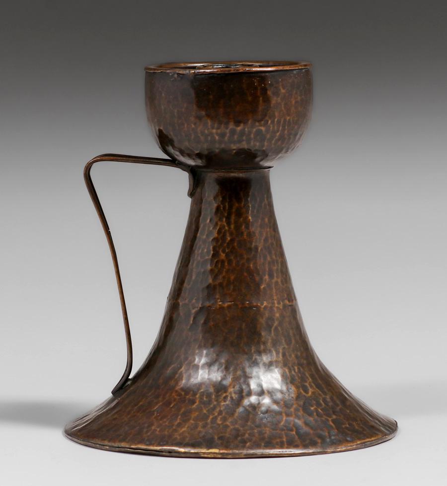 Benedict Studios - attributed Hammered Copper One-Handled Candlestick c1910 (1 of 4)