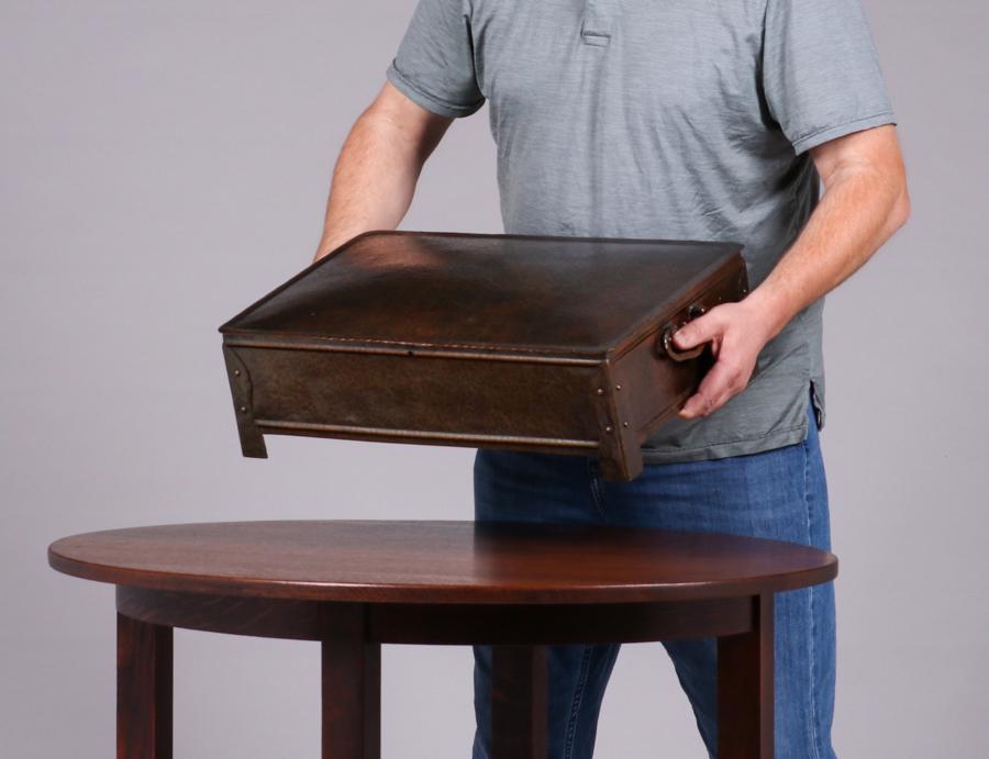 Massive Bay Area Hammered Copper Two-Handled Box c1920s: Massive Bay Area Hammered Copper Two-Handled Box c1920s. Unsigned. Likely made by someone who worked with Harry St John Dixon. Excellent original patina. 21.5w x 12.5d x 6.75h inches. Spend $5000 or m