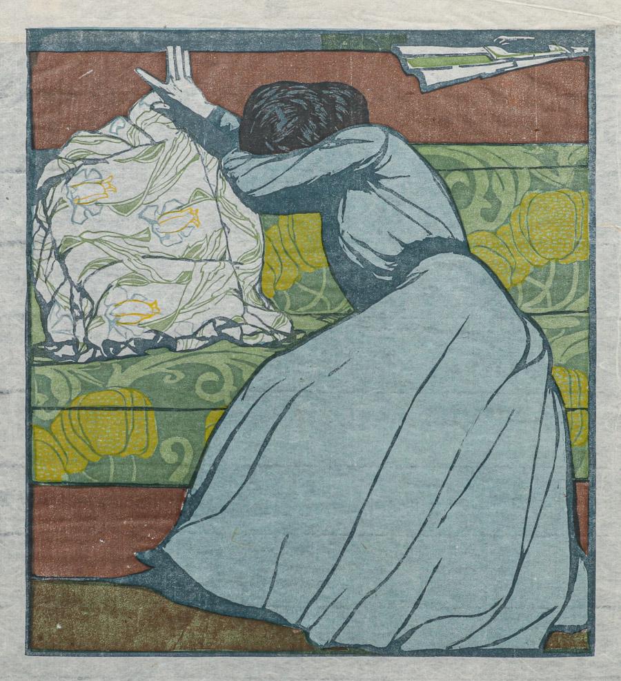Max Kurweil Color Woodcut "Der Polster" (The Pillow) Portrait of Martha Kurweil 1903 (1 of 4)